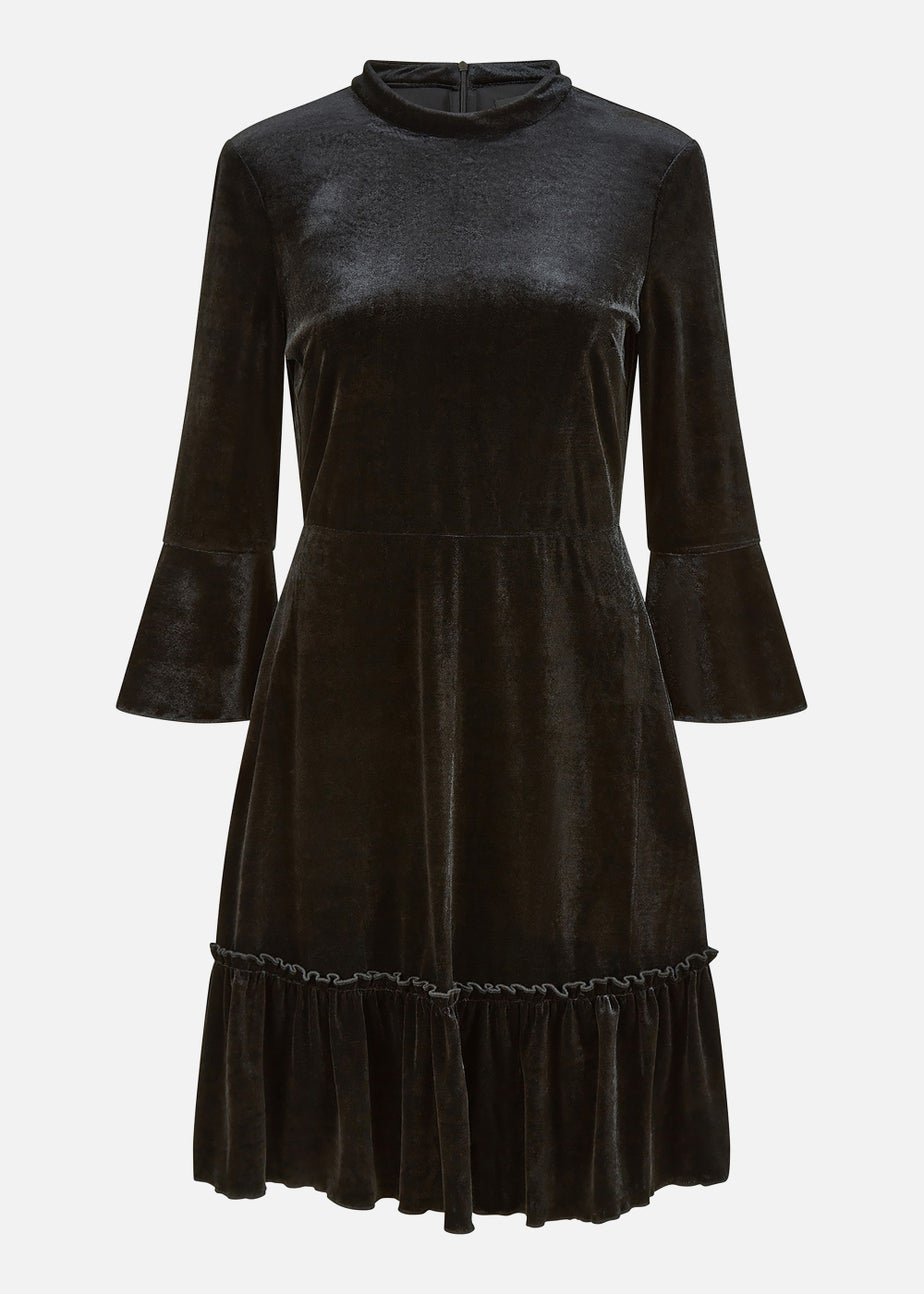 Mela Velvet High Neck Skater Dress In Black