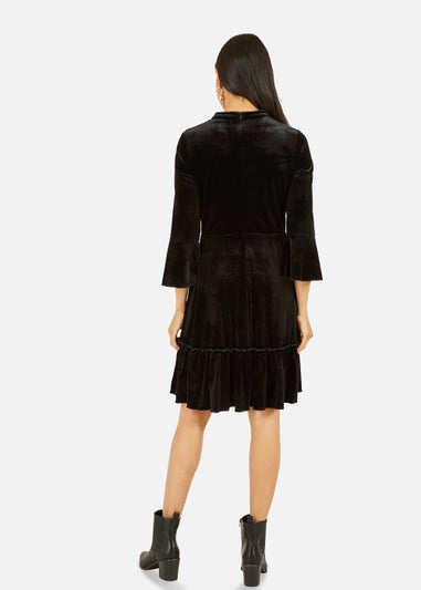 Mela Velvet High Neck Skater Dress In Black