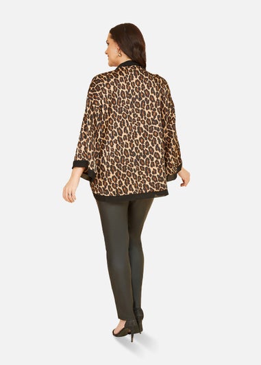 Mela Plus Size Animal Print Satin Kimono In Brown