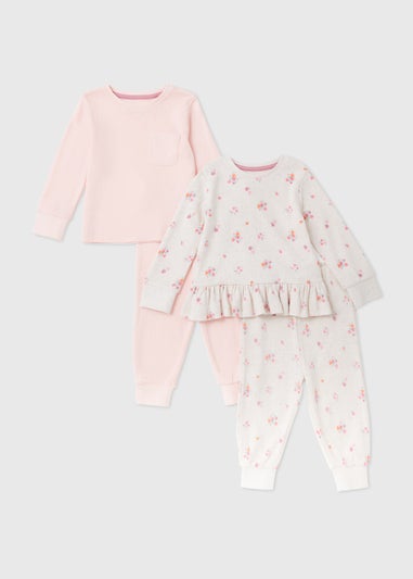 Girls 2 Pack Cream Floral Print Pointelle T-Shirt & Leggings Set (9mths-5yrs)