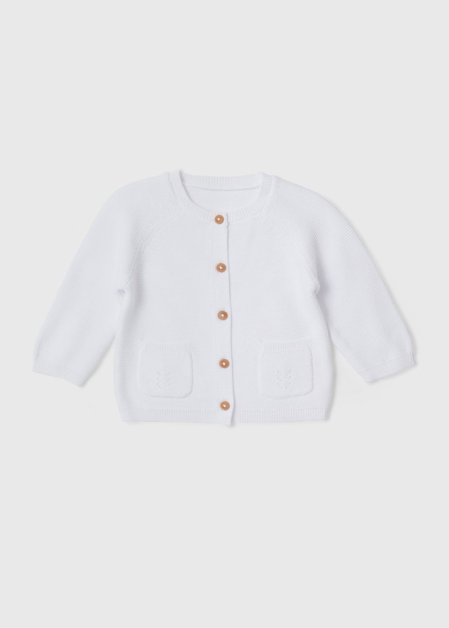 Baby White Raglan Cardigan (Tiny Baby-9mths)