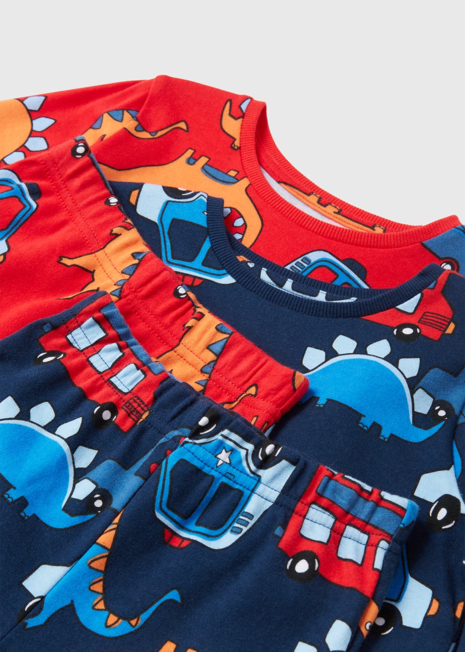 Boys Navy Dinosaur & Transport Print Pyjama Sets (9ths-5yrs)