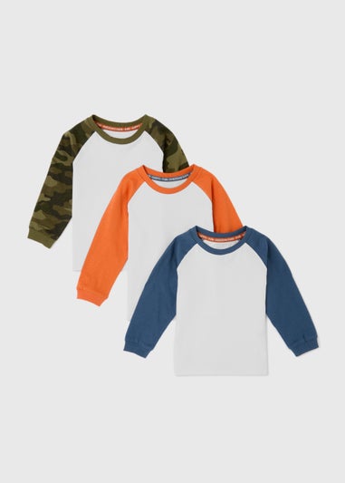 Boys 3 Pack Blue Raglan Long Sleeve T-Shirt (1-7yrs)