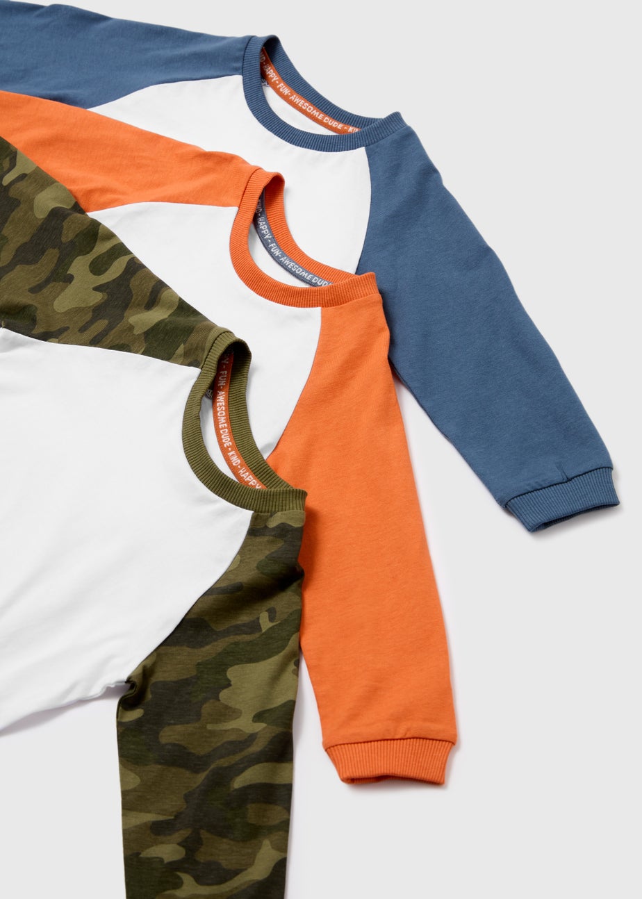 Boys 3 Pack Blue Raglan Long Sleeve T-Shirt (1-7yrs)