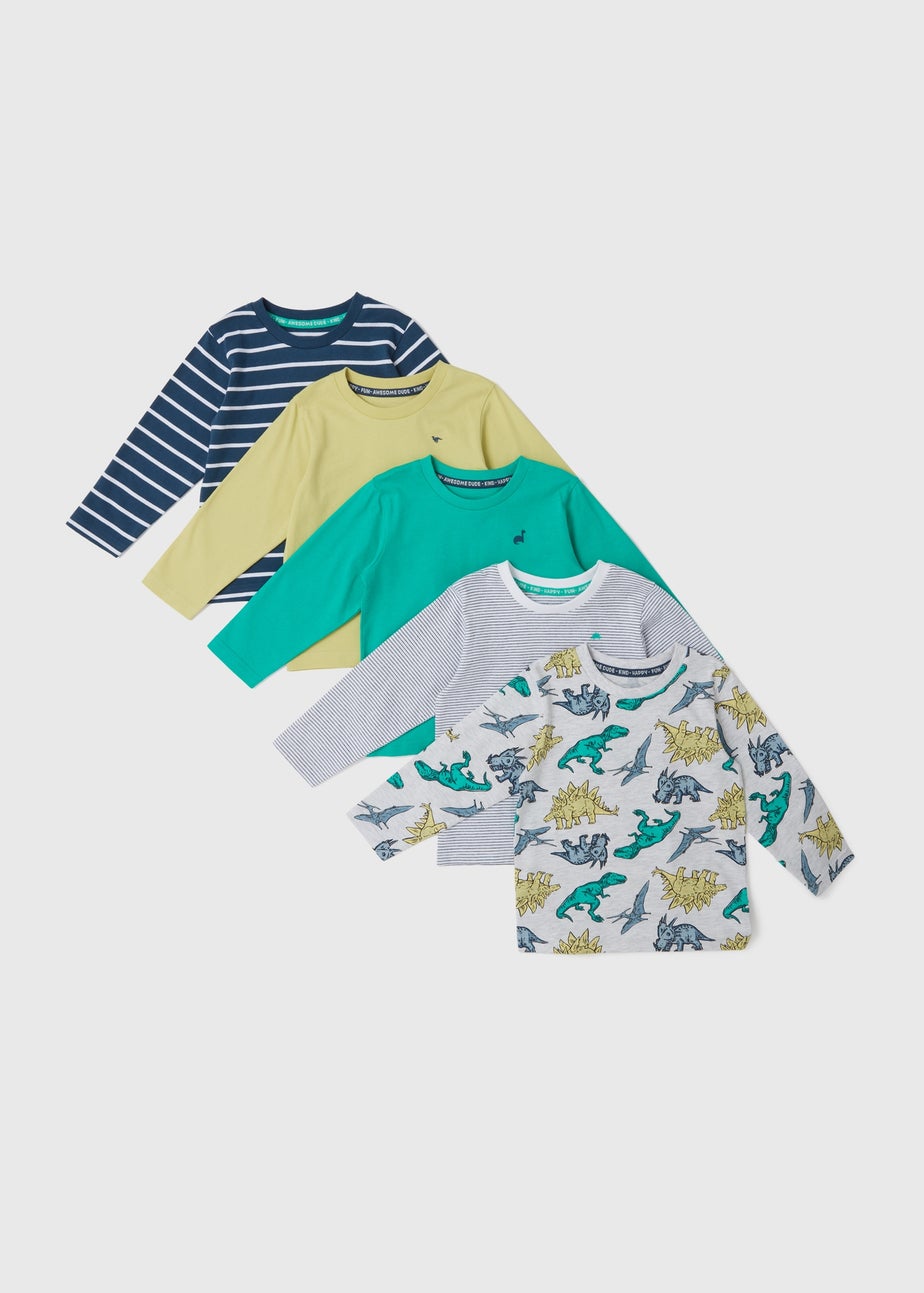 Boys 5 Pack Dinosaur Long Sleeve T-Shirts (1-7yrs)