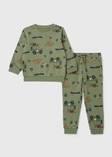 Boys 2 Pack Khaki Campervan Sweatshirt & Joggers Set (1-6yrs)