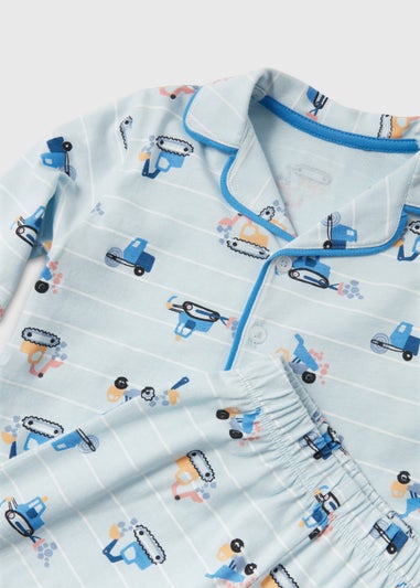 Boys Blue Transport Print Button Up Pyjama Set (9mths-5yrs)