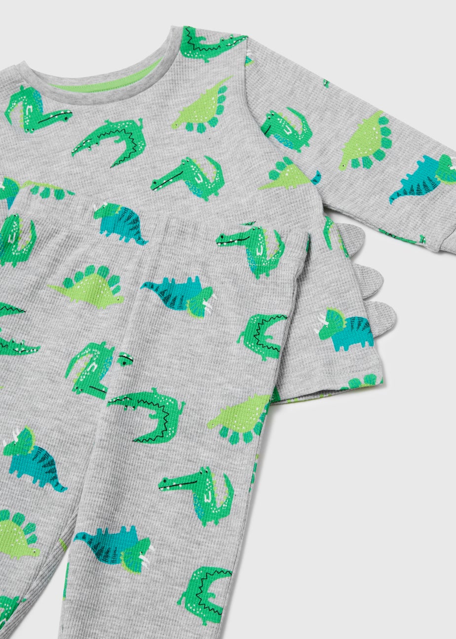 Boys Grey Dinosaur Print Waffle Pyjama Set (9mths-5yrs)