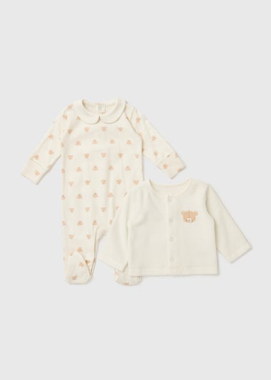 Baby Cream 2 Piece Bear Sleepsuit & Cardigan Set (Tiny Baby-12mths)