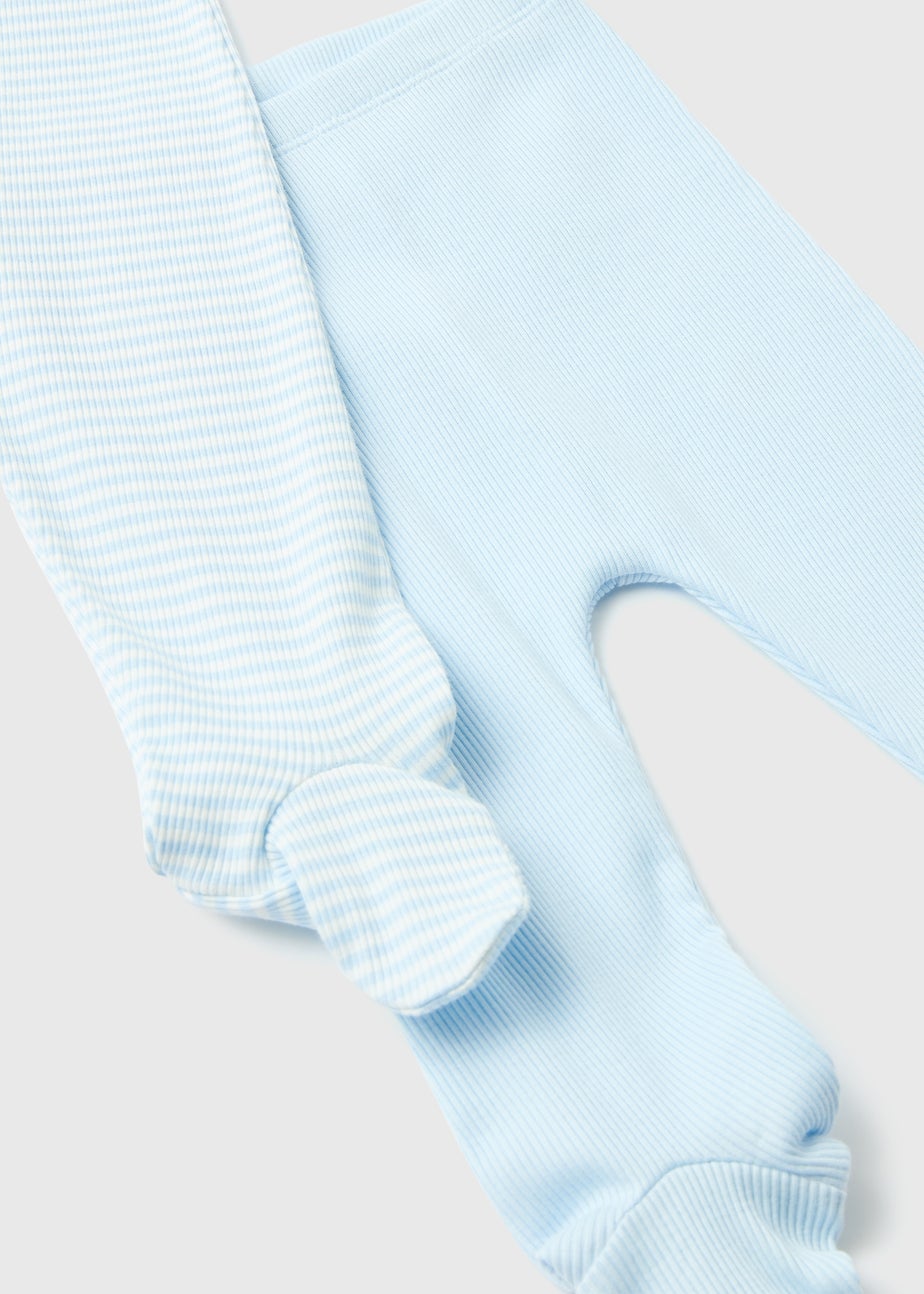 Baby 2 Pack Blue Layette Ribbed Leggings (Tiny Baby-18mths)