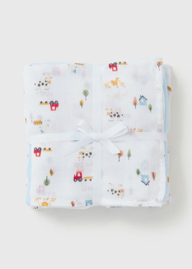 3 Pack Blue Farm Muslin Square