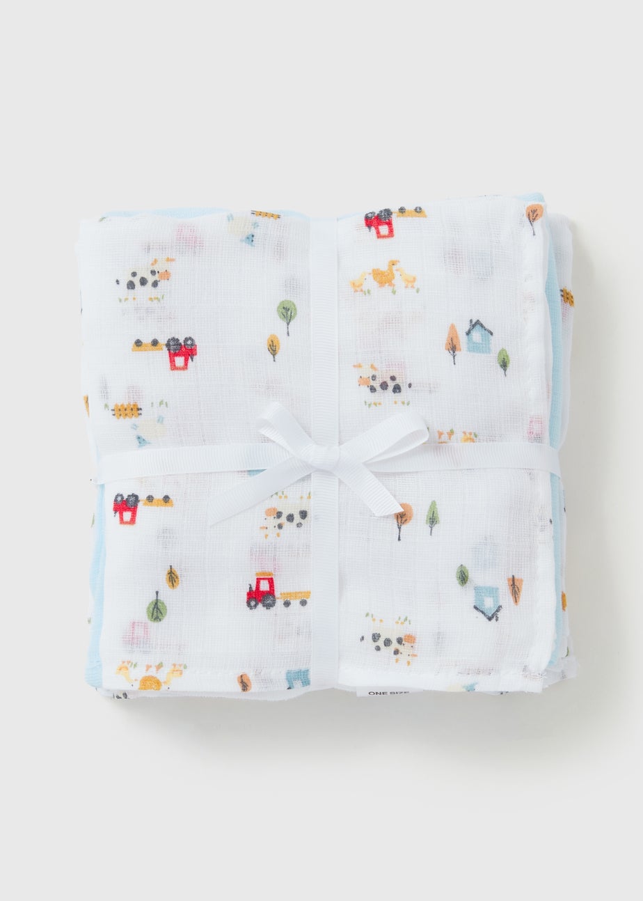 3 Pack Blue Farm Muslin Square