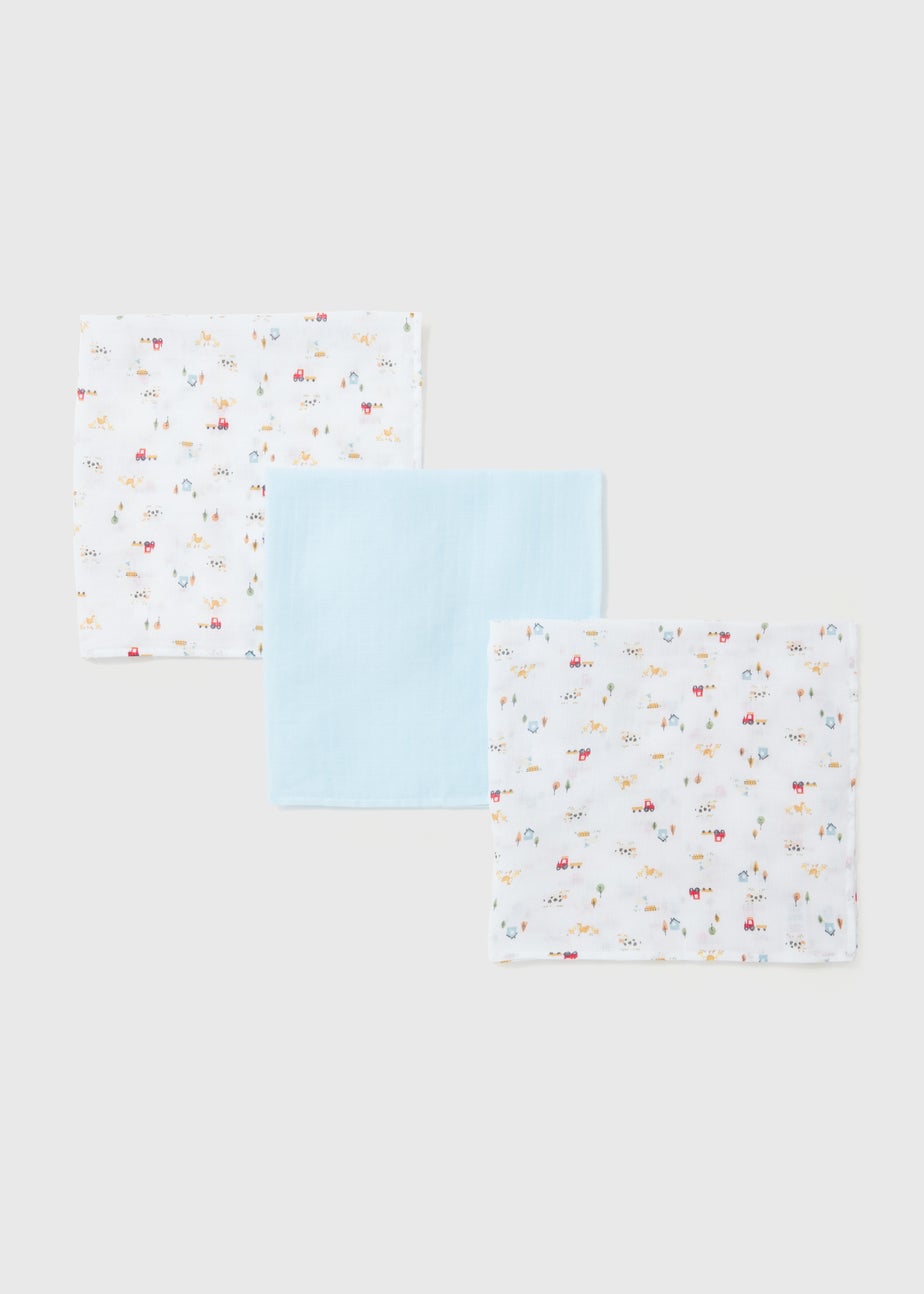 3 Pack Blue Farm Muslin Square