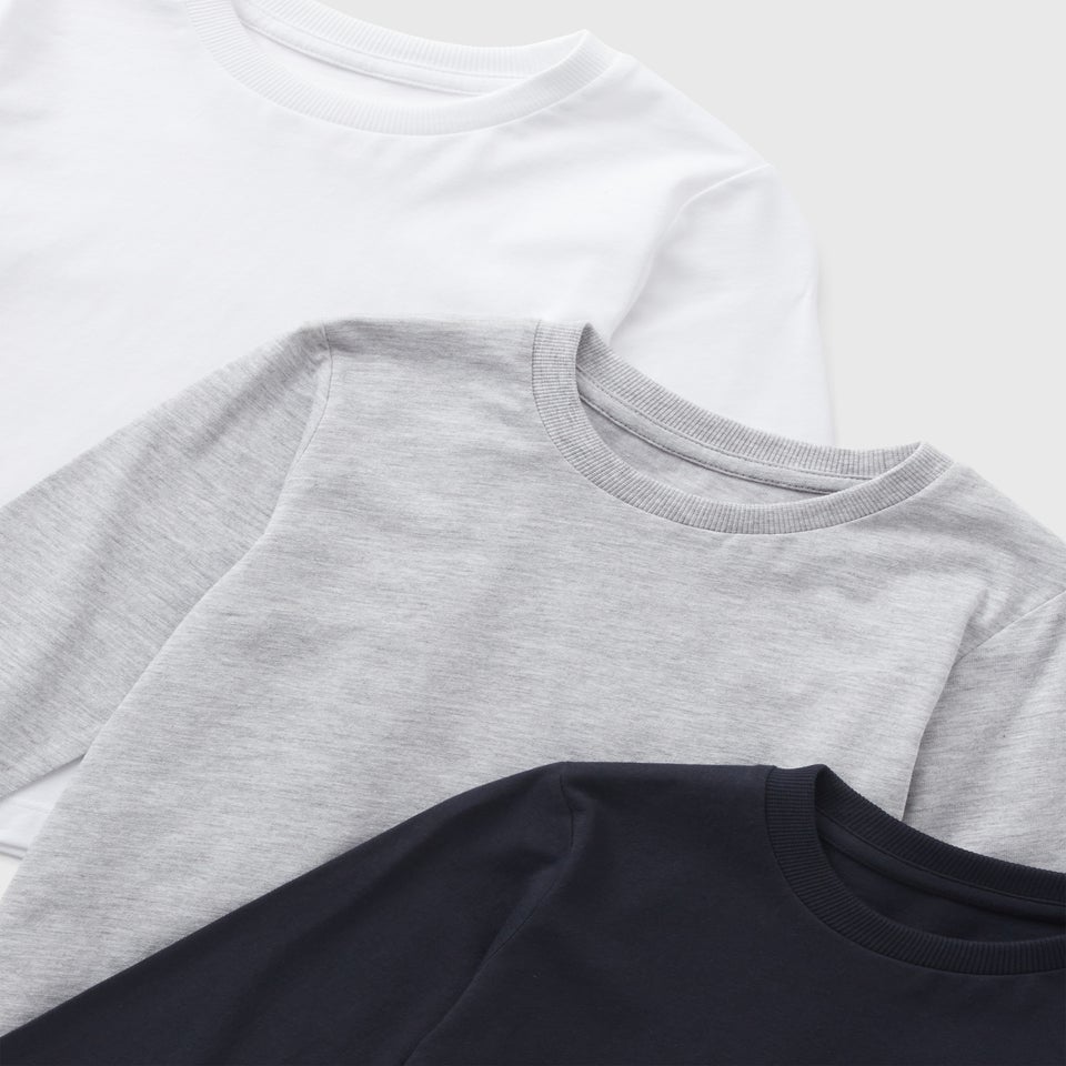 3 Pack Boys Monochrome Long Sleeve T-Shirts (1-7yrs)