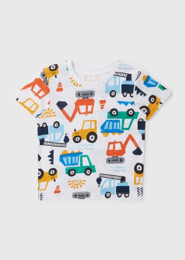 Boys White Digger Print T-Shirt (1-7yrs)