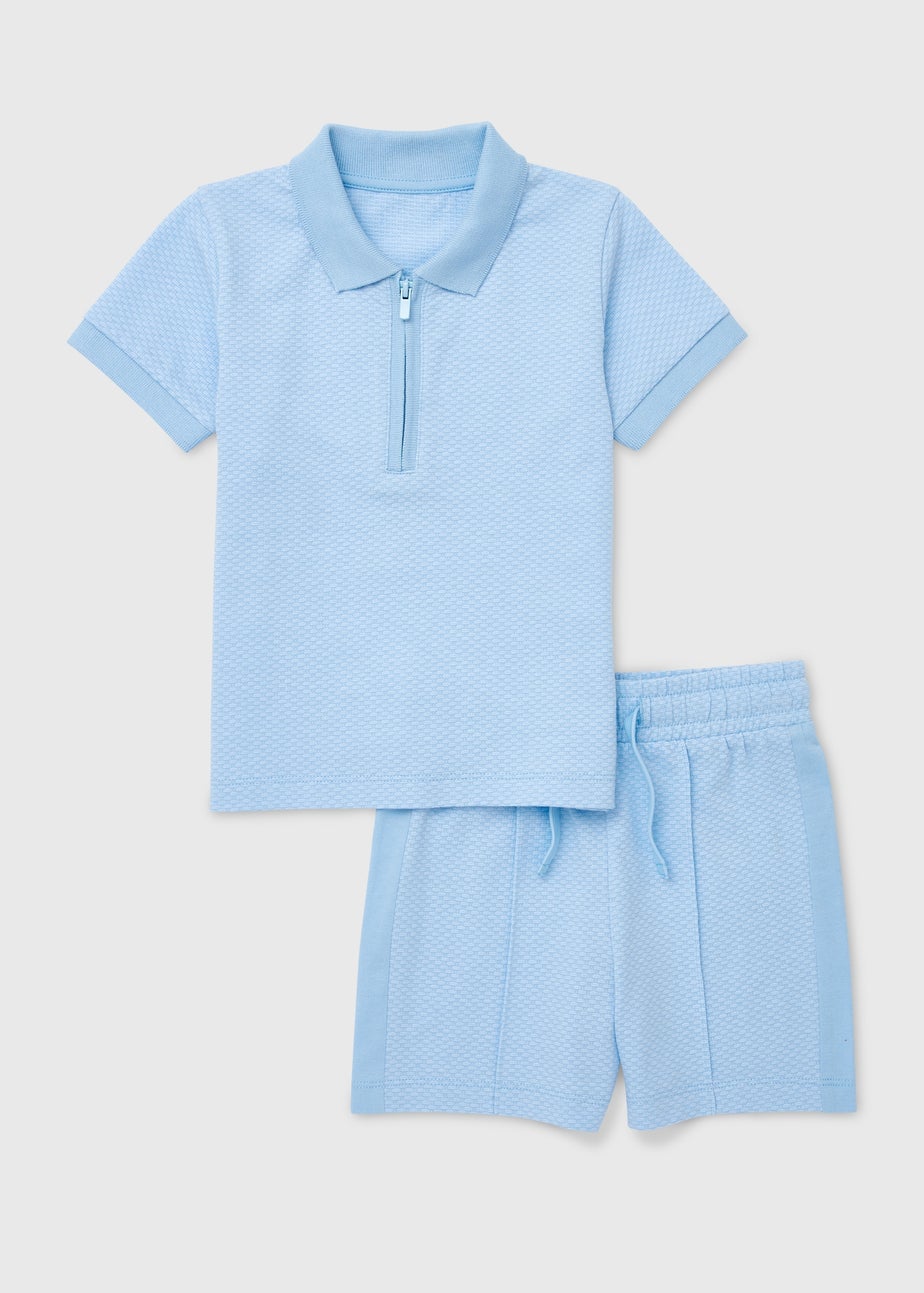 Boys Blue Textured Polo Shorts Set (1-7yrs) Matalan