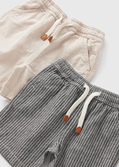 Boys 2 Pack Black & White Mono Stripes Woven Shorts (1-7yrs)