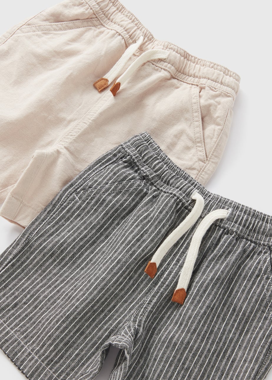 Boys 2 Pack Black & White Mono Stripes Woven Shorts (1-7yrs)