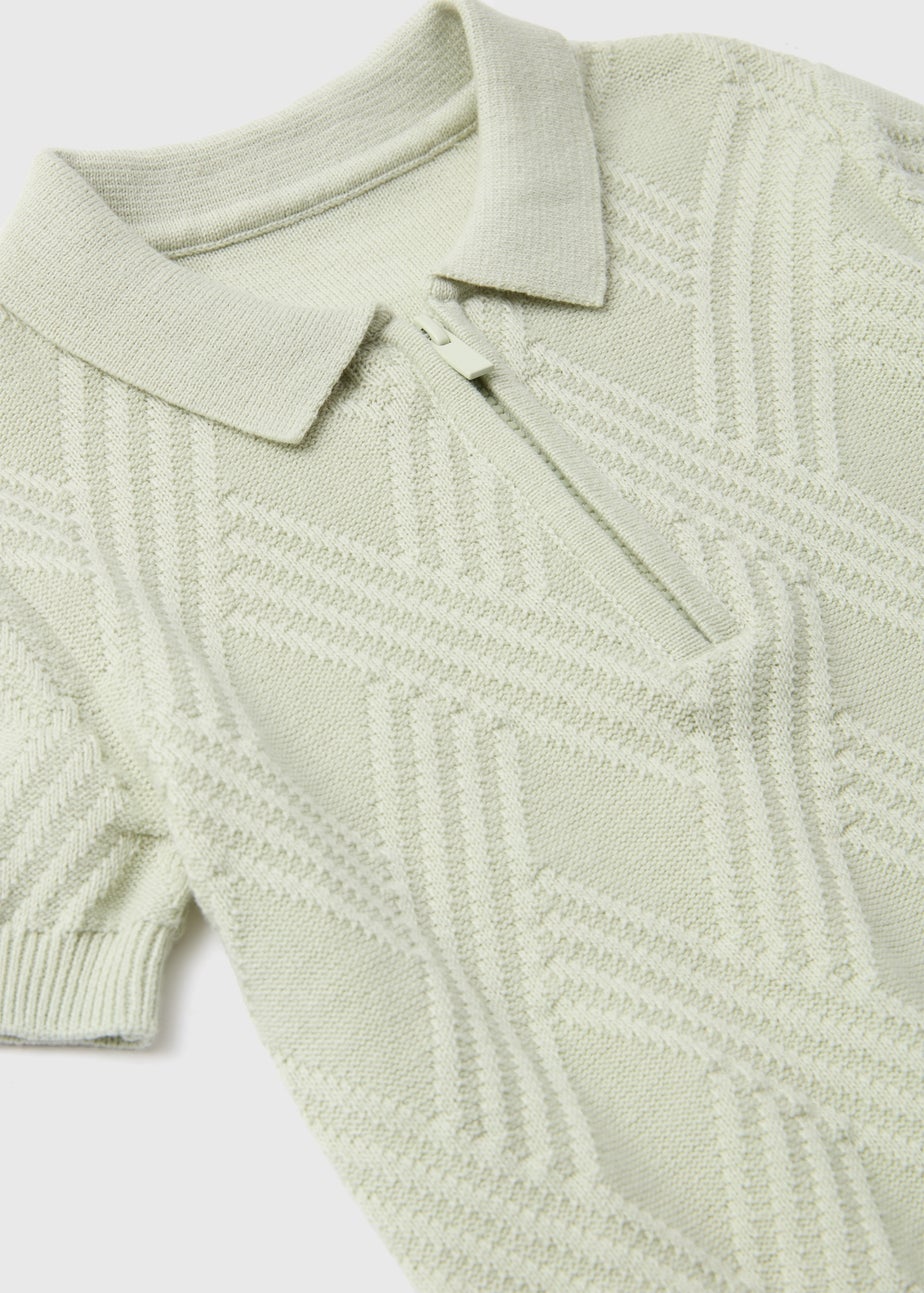 Boys Green Diamond Knitted Polo Shirt (1-7yrs)