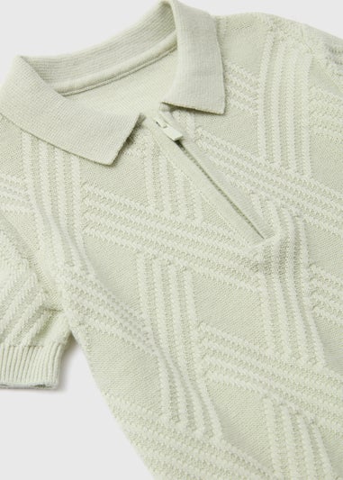 Boys Green Diamond Knitted Polo Shirt (1-7yrs)