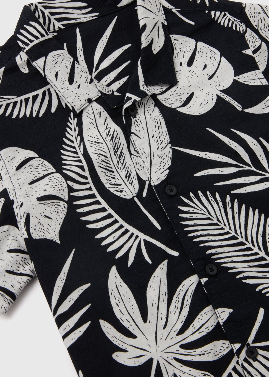 Boys Black & Cream Leaf Print Shirt (1-7yrs)