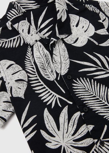 Boys Black & Cream Leaf Print Shirt (1-7yrs)