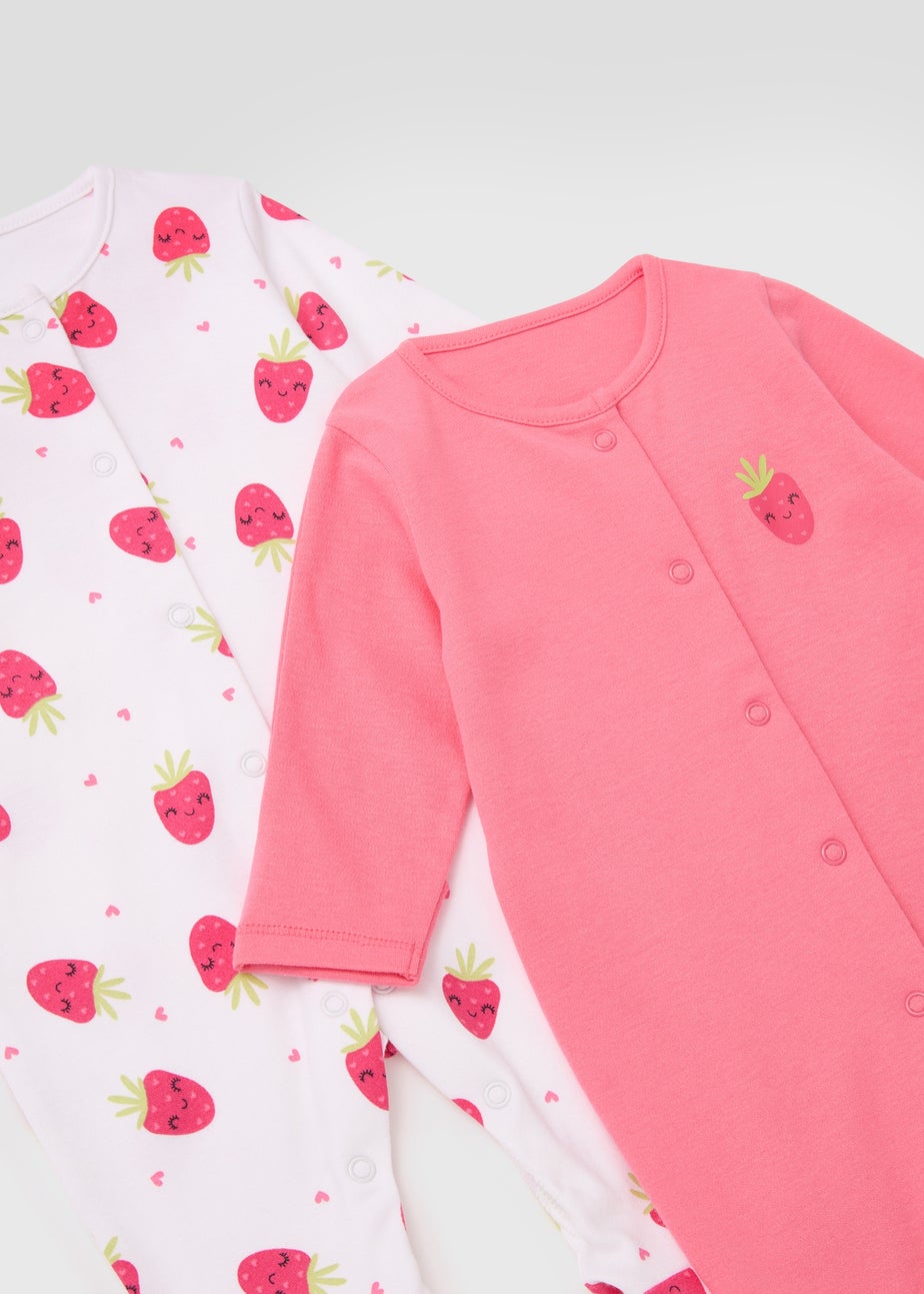 Baby 2 Pack Pink Strawberry Print Sleepsuits (Newborn-23mths)