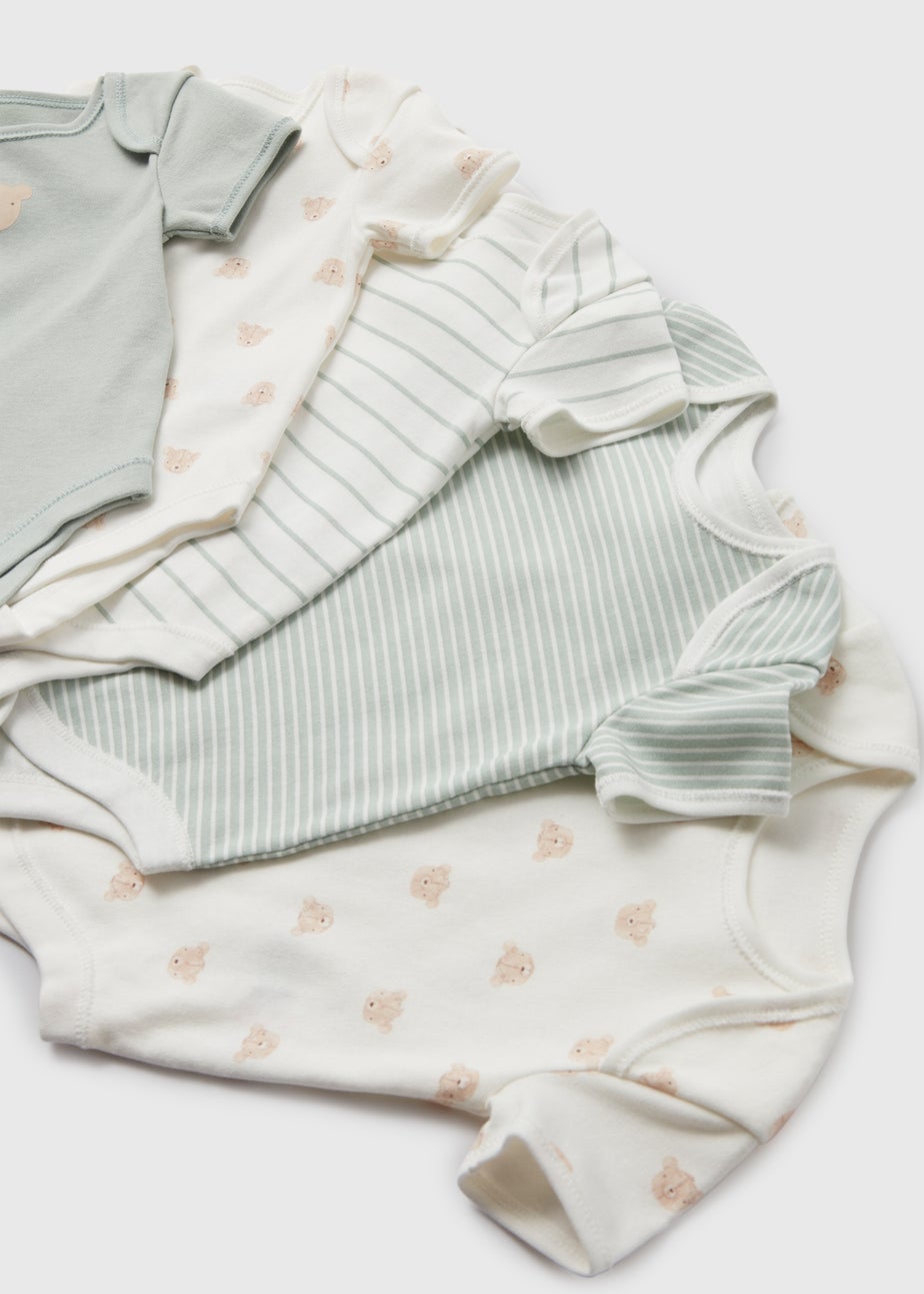 Baby 5 Pack Sage Bear Print Bodysuit (Newborn-23mths)