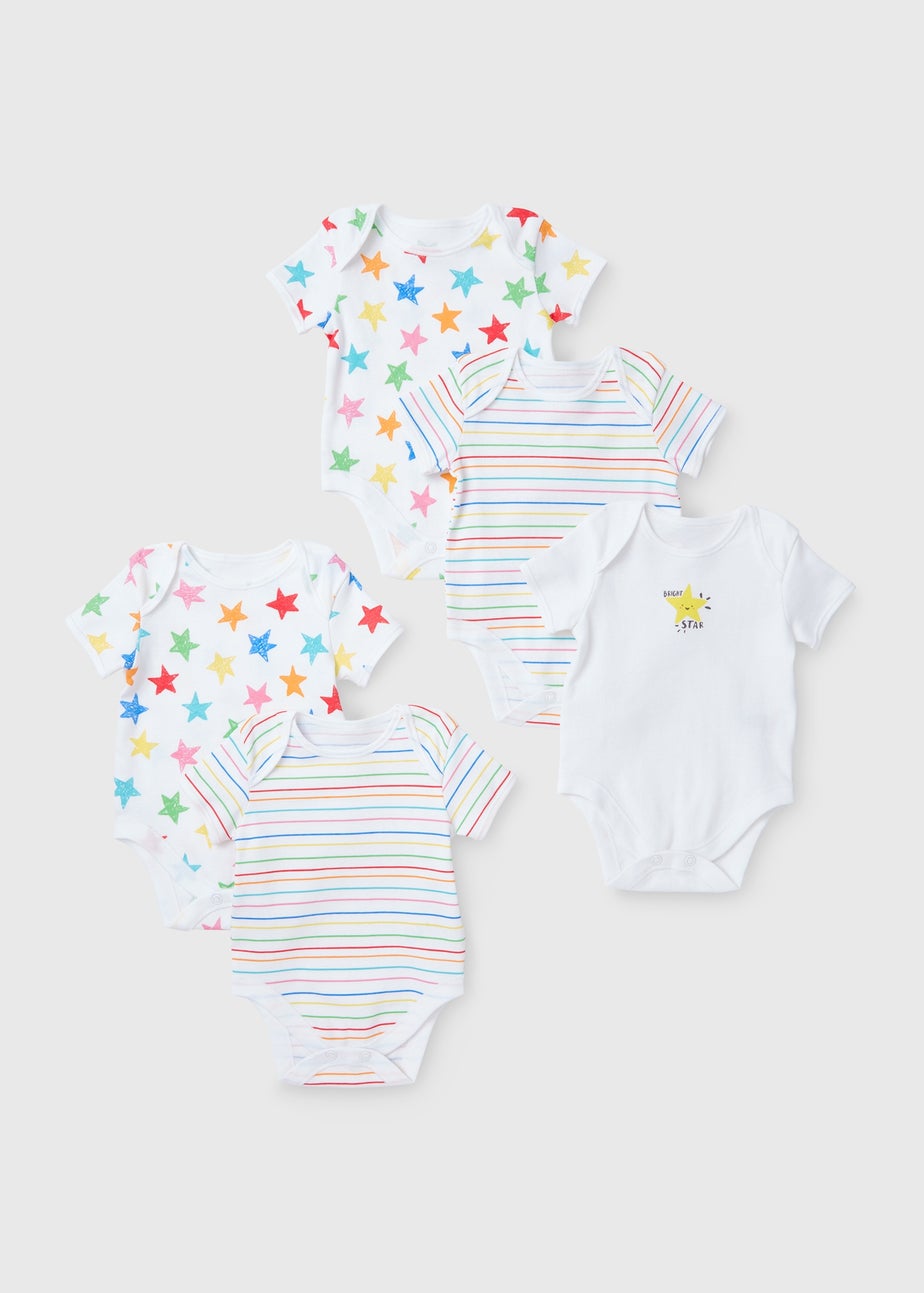 Baby 5 Pack Grey Star Bodysuits (Newborn-23mths)