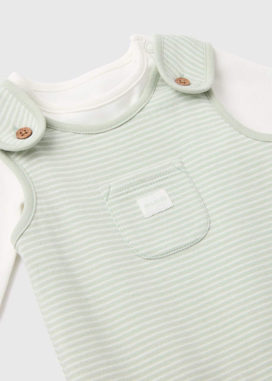 Baby Sage Stripe Dungaree Set (Newborn-12mths)