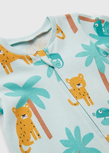 Baby Green Cheetah Print Zipped Sleepsuit (Newborn-18mths)