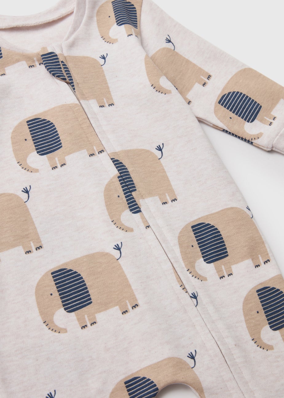 Baby Grey Elephant Print Zipped Sleepsuit (Newborn-18mths)