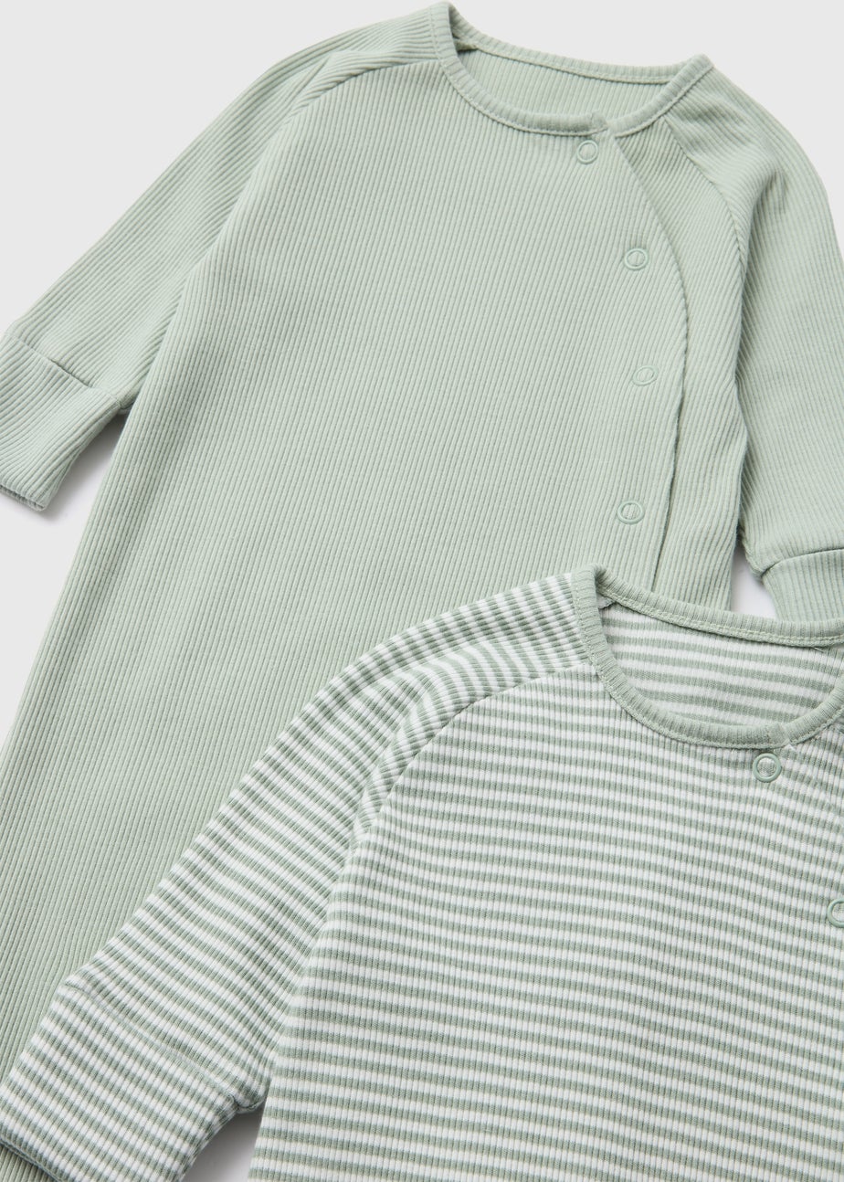 Baby 2 Pack Sage Ribbed Sleepsuit (Newborn-12mths)