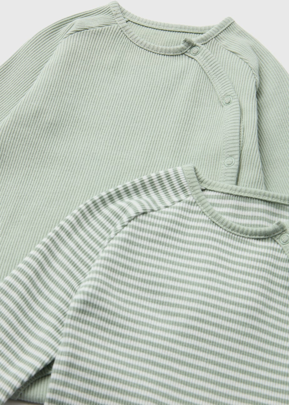 Baby 2 Pack Sage Ribbed Bodysuits (Tiny Baby-18mths)