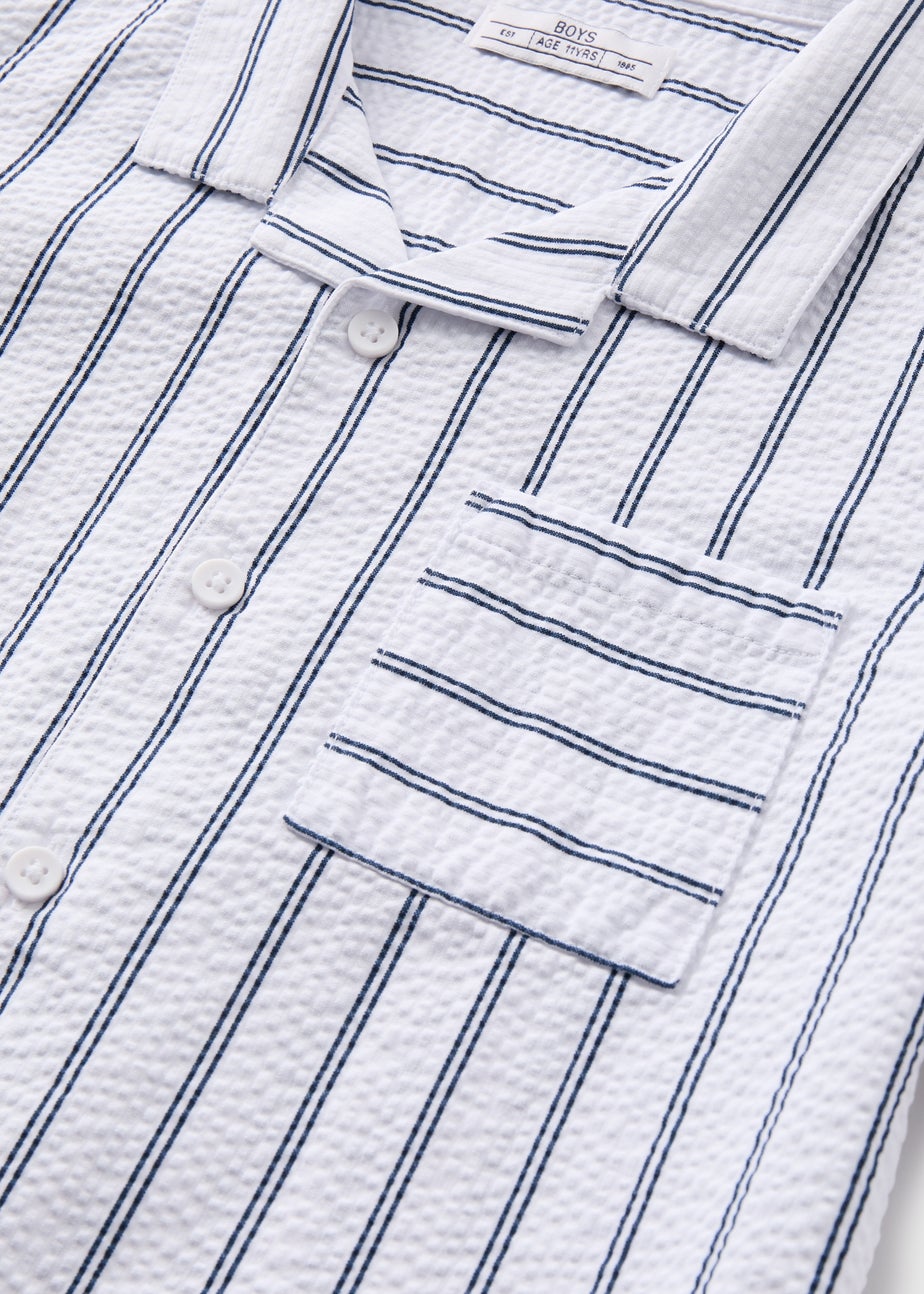 Boys White Stripe Seersucker Shirt (7-13yrs)
