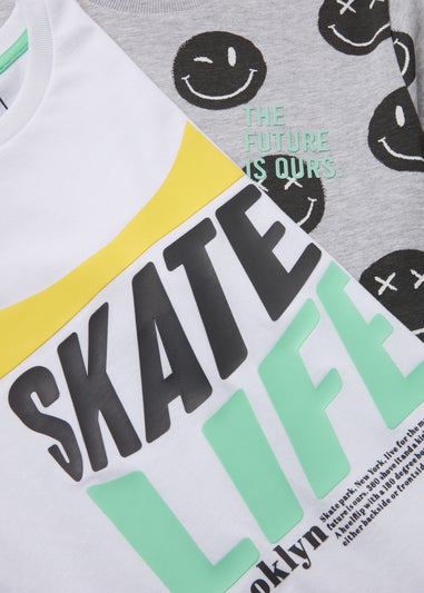 Boys 2 Pack White Smiles & Skate T-Shirts