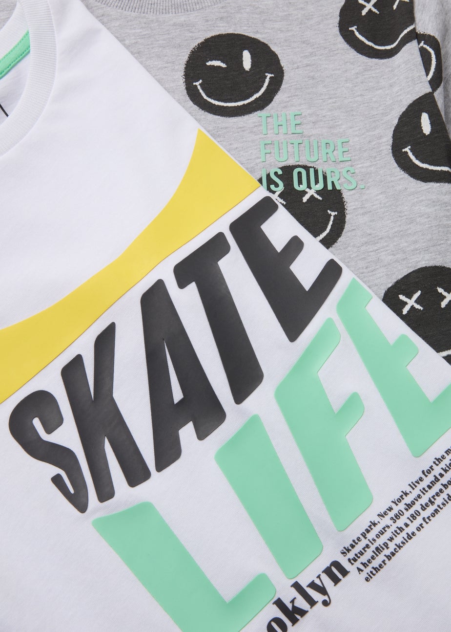 Boys 2 Pack White Smiles & Skate T-Shirts