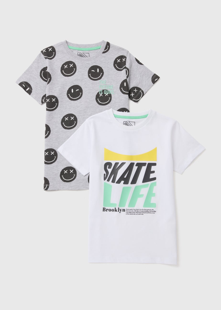 Boys 2 Pack White Smiles & Skate T-Shirts