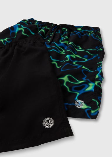 Boys 2 Pack Black & Swirl Swim Shorts (6-11yrs)