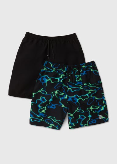 Boys 2 Pack Black & Swirl Swim Shorts (6-11yrs)