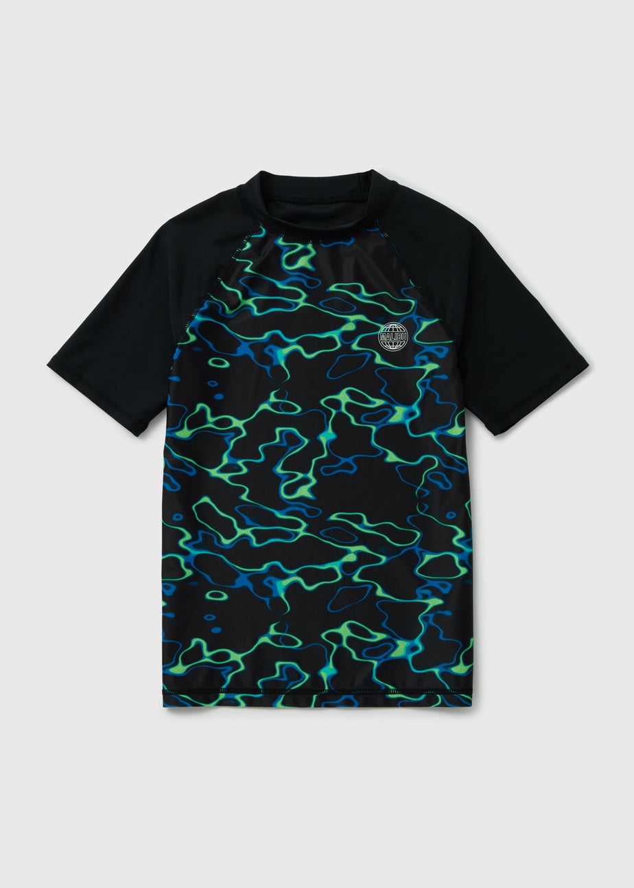 Boys Black Swirl Rash Vest (6-13yrs)