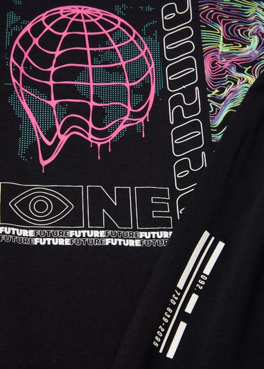 Boys Black World Foil Print Upsec Pyjama Set (4-12yrs)