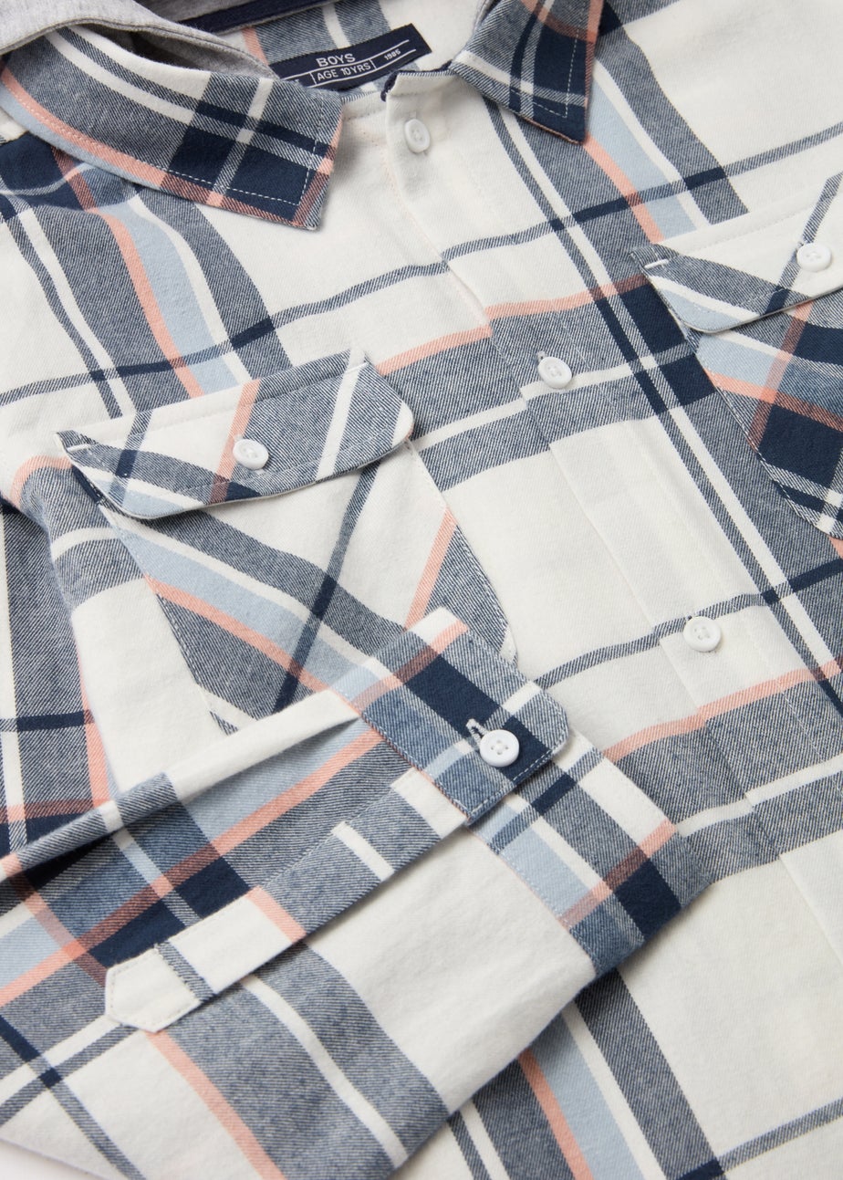 Boys Ecru Check Hooded Shacket (7-13yrs)