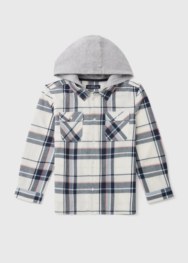 Boys Ecru Check Hooded Shacket (7-13yrs)