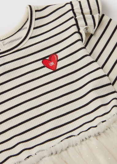 Girls White Stripe Mesh Dress (1-7yrs)