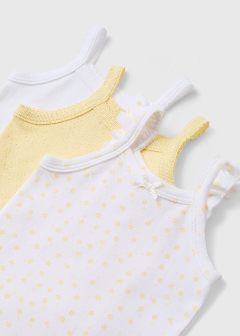 Baby 3 Pack White & Lemon Cami Bodysuits (Newborn-23mths)
