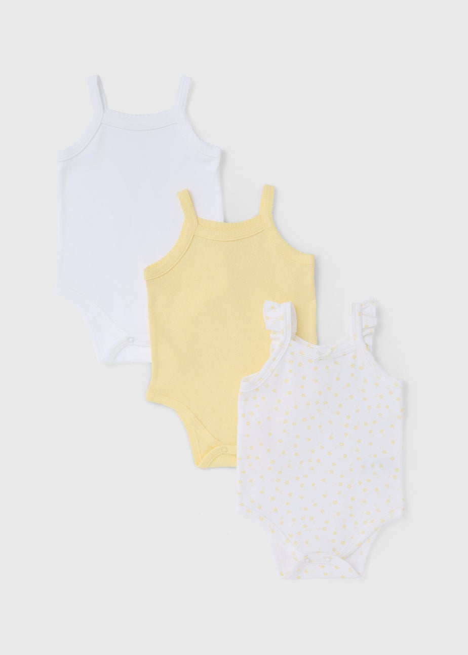 Baby 3 Pack White & Lemon Cami Bodysuits (Newborn-23mths)