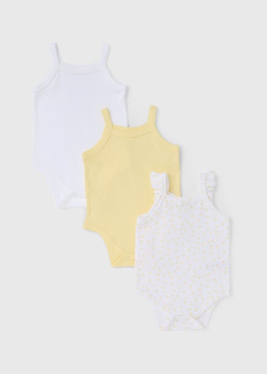 Baby 3 Pack White & Lemon Cami Bodysuits (Newborn-23mths)