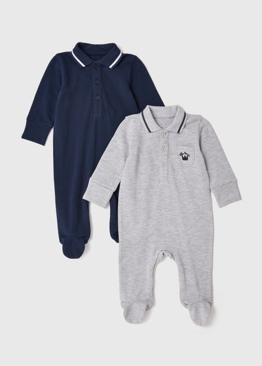 2 Pack Cream Preppy Boy Sleepsuit (Tiny Baby - 18mths)