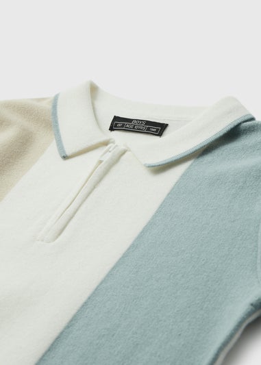 Boys Grey Colour Block Polo Shirt (7-13yrs)